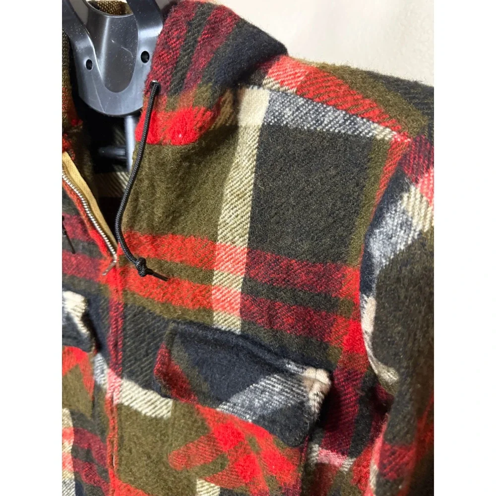 Vintage Southampton Sportswear Plaid Hooded Jacket Green Red Wool Blend Size 14